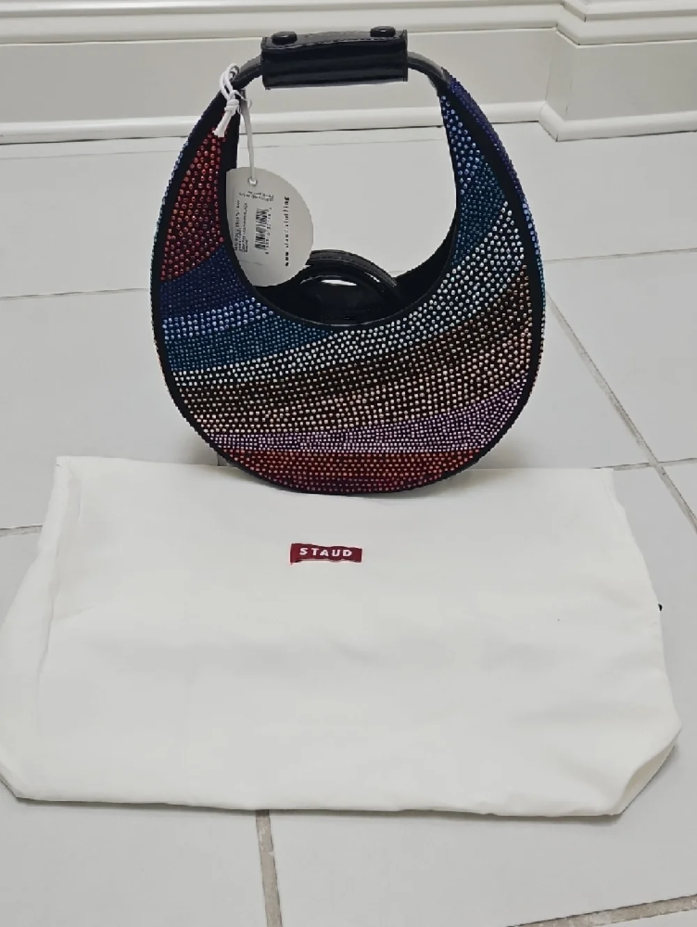 STAUD Multicolor Mini Moon Crystal Crescent Shoulder Bag - Picture 6 of 9